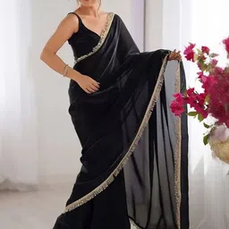 VRAGI Sequinned Pure Chiffon Saree image 5