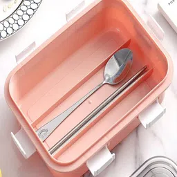 d&d nx 2 Compartment Stainless Steel Lunch Box with Spoon 2 Containers Lunch Box image 2