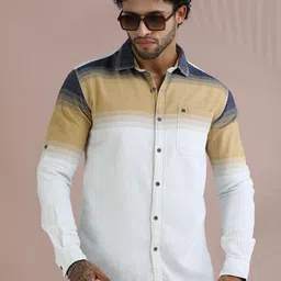 RIGS AND RAGS Comfort Horizontal Striped Spread Collar Pure Cotton Casual Shirt-image-81