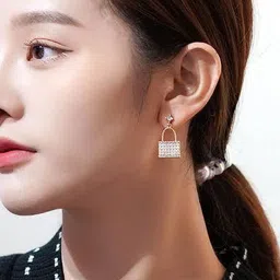 Alonzo Artificial Stones Studded Lock Shaped Drop Earrings image 2