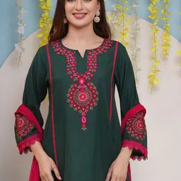 Bhama Couture Floral Embroidered A-Line Kurta With Palazzos & Dupatta image 2