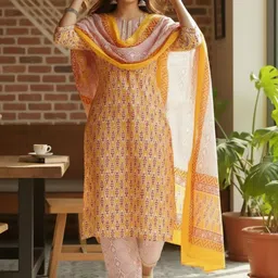 Varanga Ethnic Motifs Printed Round Neck Straight Kurta With Pyjamas & Dupatta-picture-18