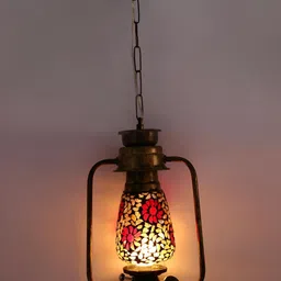 SOMIL Gold-Toned & Red Textured Lantern Ceiling Lamp-picture-54