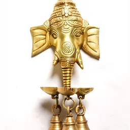 The Spiritual Living Yellow Textured Ganpati Style Three Oil Wick Diya With Bells-image-49