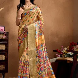 HERE&NOW Cream Printed Art Silk Sarees image 2