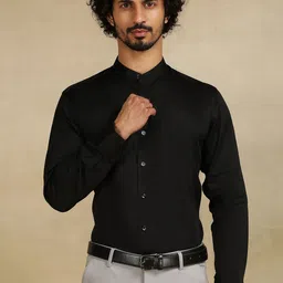 METAL Men Band Collar Solid Cotton Slim Fit Formal Shirt-picture-33