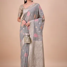 House of Pataudi Woven Design Zari Banarasi Saree With Unstitched Blouse-picture-18