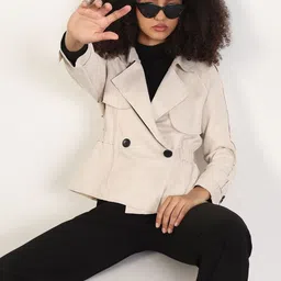 SHOWOFFFF Women Suede Windcheater Open Front Jacket-picture-20