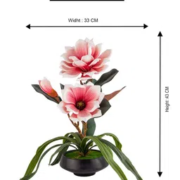 AARVI DECOR STUDIO Red & Green Magnolia Artificial Flower With Pot image 4