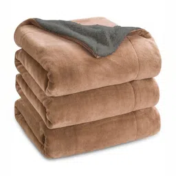 VAS COLLECTIONS Beige & Grey Heavy Winter 300 GSM Single Bed Blanket image 4