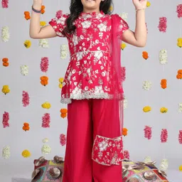 Cutiekins Girls Floral Regular Thread Work Top with Palazzos & With Dupatta-picture-15