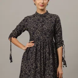 INVI Women Floral Print Mandarin Collar Peplum Regular Top-picture-21