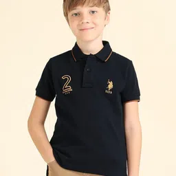 U.S. Polo Assn. Kids Boys Typography Printed Polo Collar Cotton Regular Fit T-shirt-picture-46