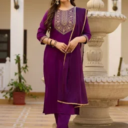 VS MALL Women Ethnic Motifs Embroidered Regular Thread Work Kurta with Trousers & With Dupatta-picture-16