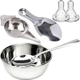 pgd Baby Full Gift Set Steel Feeding Bottle, Feeder, Spoons, Bowl, Extra 2 nipples - 350 ml image 4