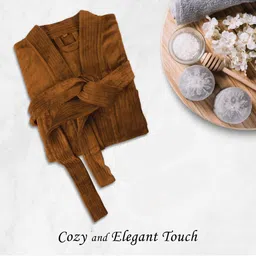 HOUSSE Brown 550 GSM Shawl Collar Bath Robe With Belt-picture-19