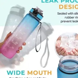 FINIFAB Purple & Turquoise Blue Single Plastic Colourblocked Water Bottle image 3