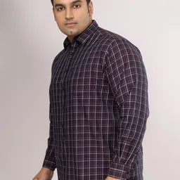 Sizeupp Men Plus Size Standard Fit Spread Collar Tartan Checked Cotton Casual Shirt image 5