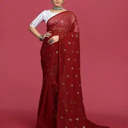 DIVASTRI Women Solid Embellished Sequinned Saree-picture-27