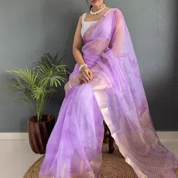 KALINI Solid Zari Organza Saree image 5