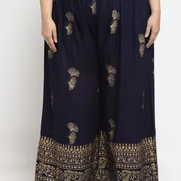 style prezone Women Relaxed Dark Blue Viscose Rayon Trousers-picture-17