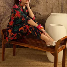 Sangria Floral Printed Pure Cotton Tunic & Trousers Co-Ord Set image 2