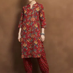 Melange by Lifestyle Women Printed Regular Pure Cotton Kurta with Trouser-picture-36