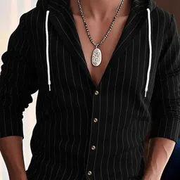 StyleCast x Revolte Men Pinstripes Striped Monochrome Hooded Shirt-picture-11