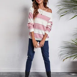 HERE&NOW Women Striped Boat Neck Long Sleeves Pullover-picture-41