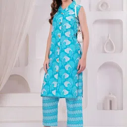 OH MI DIOS Ethnic Motifs Printed Shirt Collar Pure Cotton Kurta With Trousers-picture-21