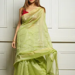 KALINI Embellished Zari Block Print Saree image 5