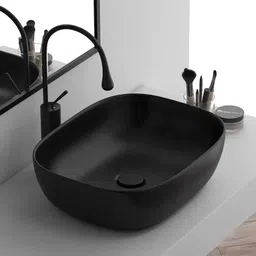 flipkart perfect homes Premium Ceramic Wash basin Counter top basin (matt) 18x13x5 inch black matt Table Top Basin image 2