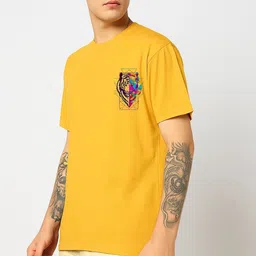 kintu parantu Pack of 2 Men Printed Round Neck Polyester Pink, Yellow T-Shirt image 4