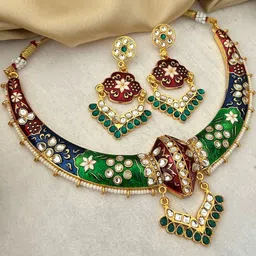 Zeviel Gold Plated Kundan Studded Jewellery Set image 2