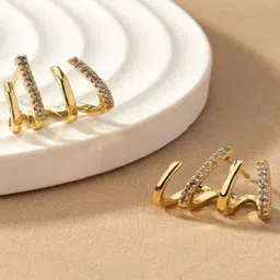 Crazy Fashion Stainless Steel Circular Artificial Stones Studded Studs-image-10