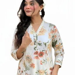 FVD Women Floral Printed Regular Chanderi Silk A-Line Kurta With Trousers & Dupatta image 3