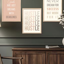 Kotart Brown & White 3 Pieces Typography Printed Wooden Wall Arts-picture-1