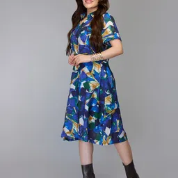 Tamiska By Narendra Kumar Women Floral Print Shirt Collar Fit & Flare Midi Dress-image-46