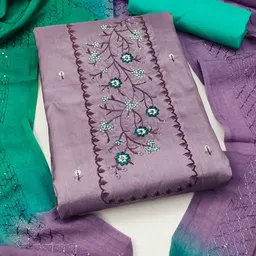 Panzora Floral Embroidered Thread Work Unstitched Dress Material-picture-16