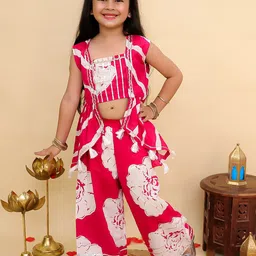 Aj DEZInES Girls Floral Printed Sleeveless Pure Cotton Top With Palazzo-image-75