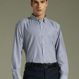DENNISON Men Smart Fit Vertical Striped Button-Down Collar Formal Shirt-picture-29