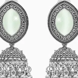 Shining Jewel - By Shivansh Set Of 2 Silver-Plated CZ Studded And Ghungroo Beaded Jhumkas image 4