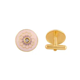 House of Pataudi Men Gold-Plated Stone-Studded Cufflinks image 2