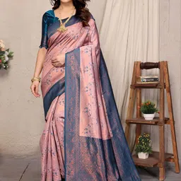 WOVENSTOCK Woven Design Zari Kanjeevaram Saree with Unstitched Blouse Piece-image-86