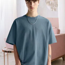 PRONK Men Solid Round Neck Cotton Oversized T-shirt-image-35