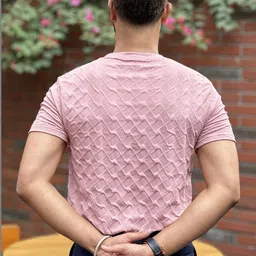 jumpcuts Jump Cuts Men Pink Star Textured Short Sleeve Polyester Slim Fit T-Shirt image 4