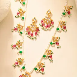 DASTOOR Gold-Plated Stone-Studded & Beaded Jewellery Set-picture-18
