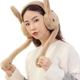 ablue clipper Brown Knitted Winter Fluffy Earmuff | 3D Ears Fur Plush Ear Warmer (Ear Moving) Ear Muff image 1