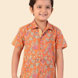 Fabindia Boys Spread Collar Floral Printed Floral Print Cotton Casual Shirt-picture-17