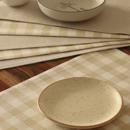 The Yard House 4-Pcs Beige Checked Cotton Rectangular Shaped Table Placemats image 4